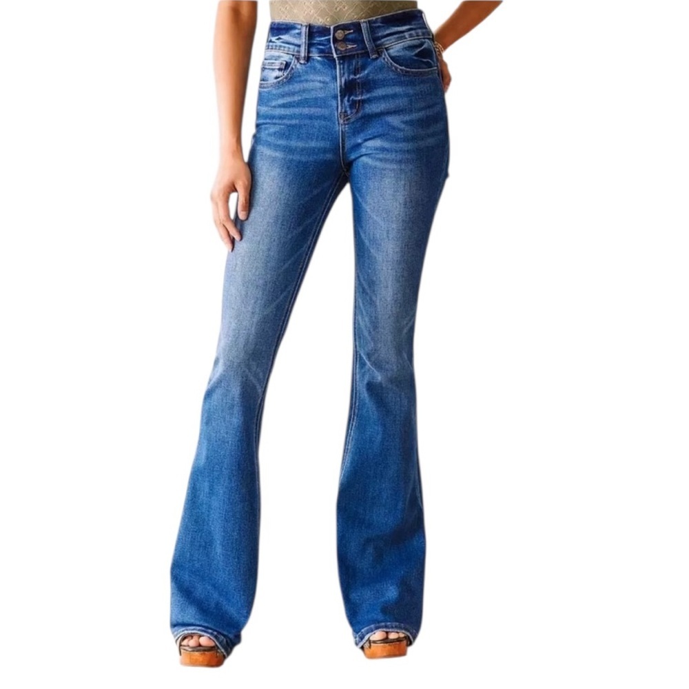 Buckle Bridge by Gly Womens Medium Wash Elliott High Rise Flare Stretch Jeans 29